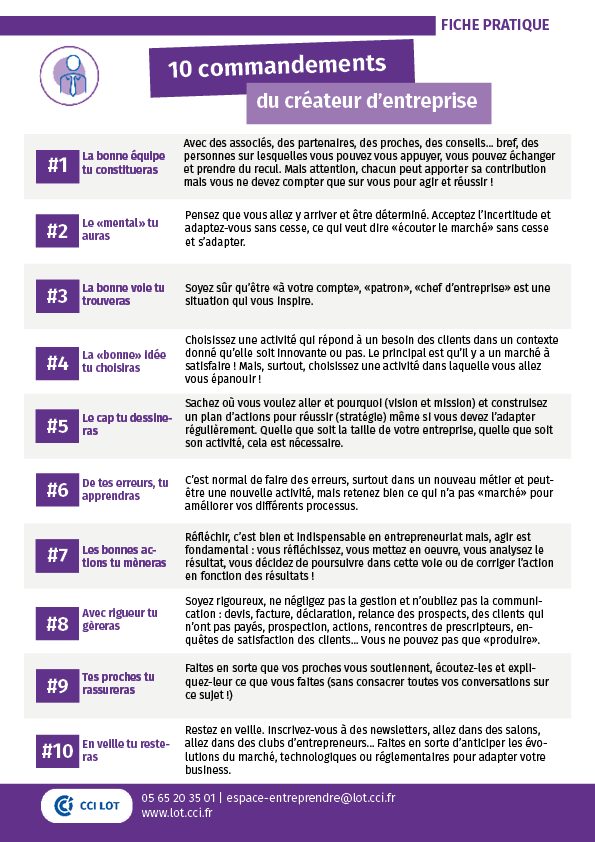 10 commandements du créateur d'entreprise